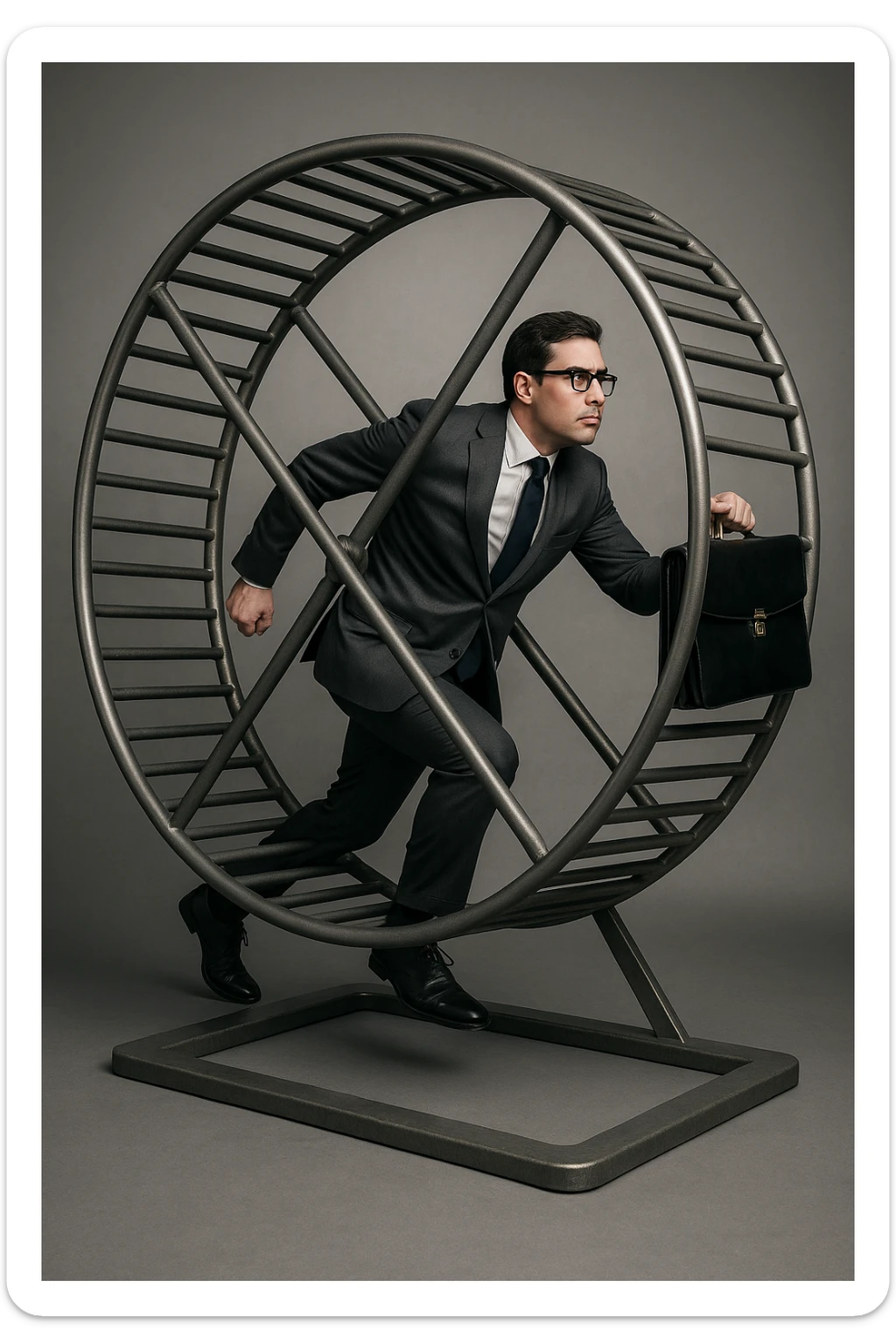 uomo che corre dentro la ruota del criceto come un circolo vizioso immagine realistica sticker