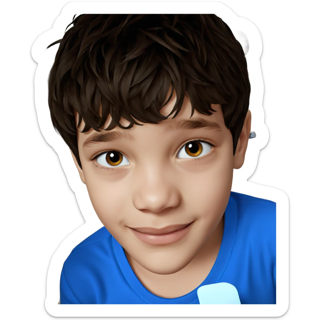 smiling boy in blue shirt sticker