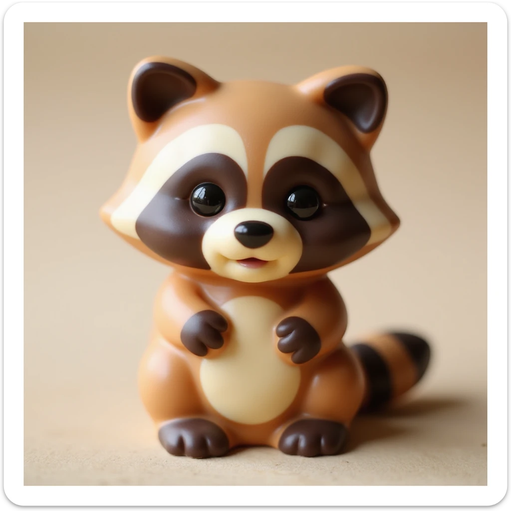realistic candy shaped like a cute raccoon, photorealistic style sticker