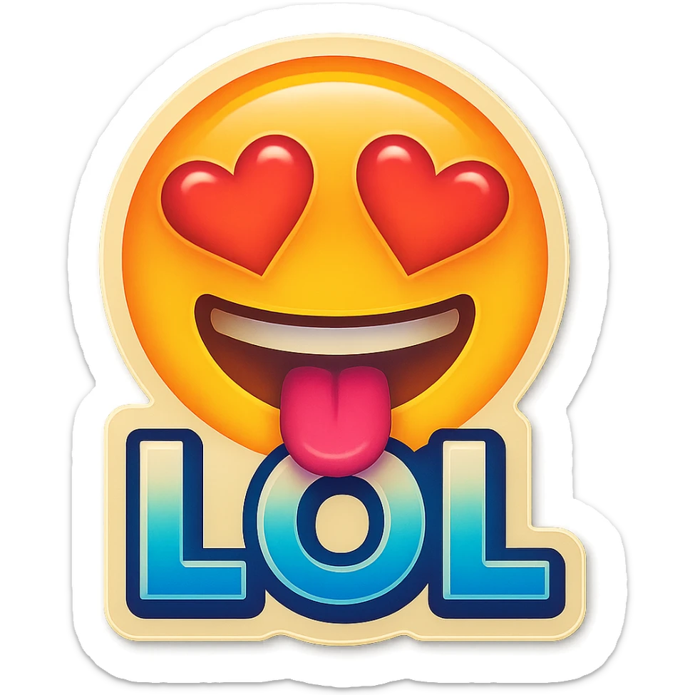 mouth open with tongue out heart shaped eye add the words “ LOL " in White
Laughing crying 😂😂 sticker