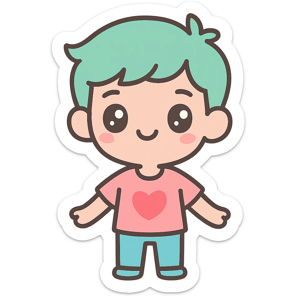 a cute twink, slim build, modern hairstyle, cheerful vibe, vibrant colors sticker
