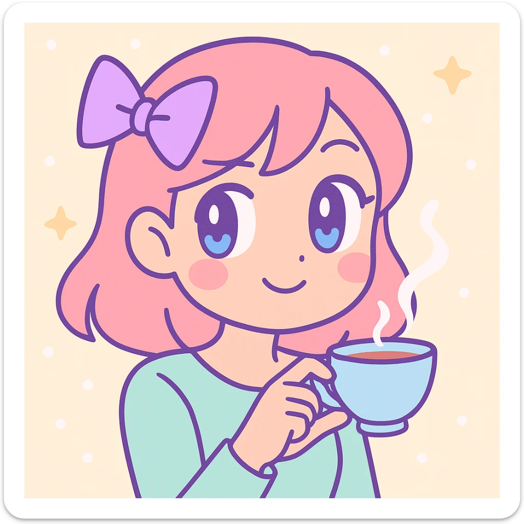 woman giving side eye while sipping hot tea with her pinky up, vibrant anime-inspired style sticker
