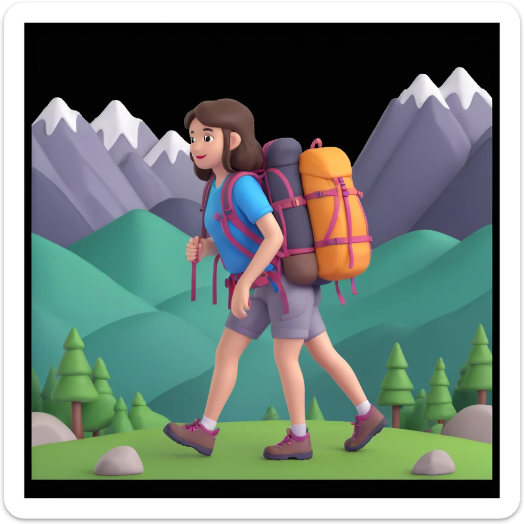 portrait of girl back packing mountains in background, close up pose sticker