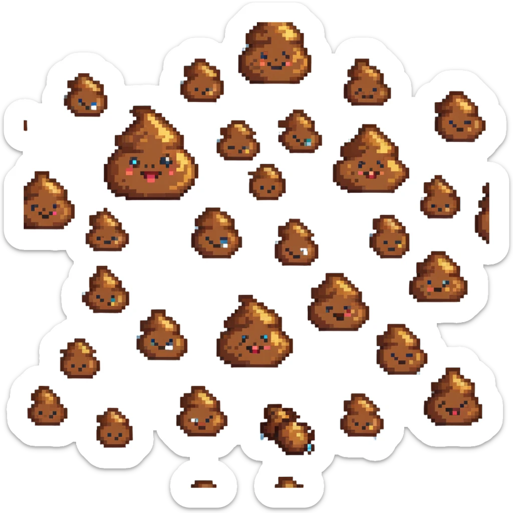 Pile of poo emoji with gradient colors from brown to darker brown, cute smiling face sticker