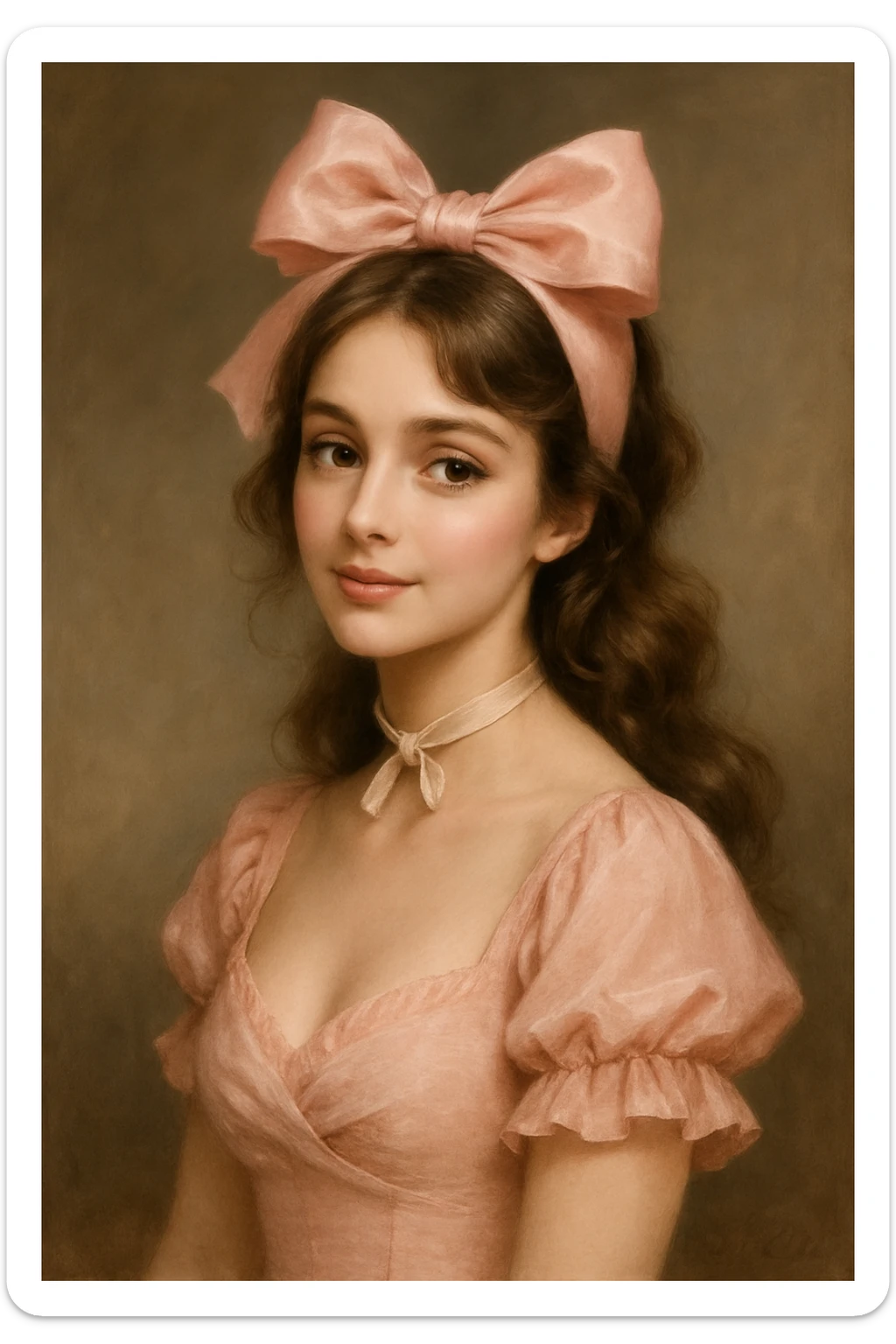 mujer coquette, estilo elegante, femenina, con lazo rosa, expresión dulce sticker