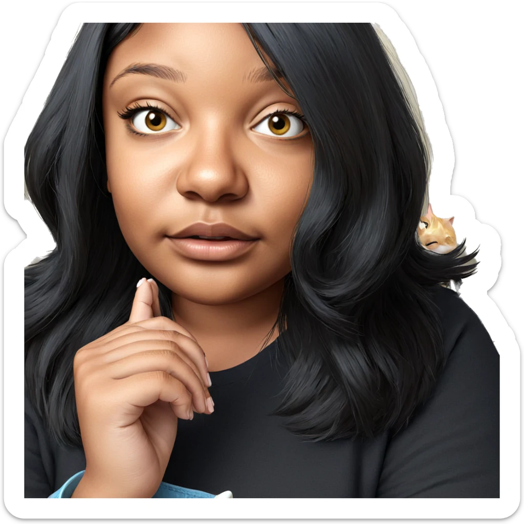 realistic girl with cat sticker