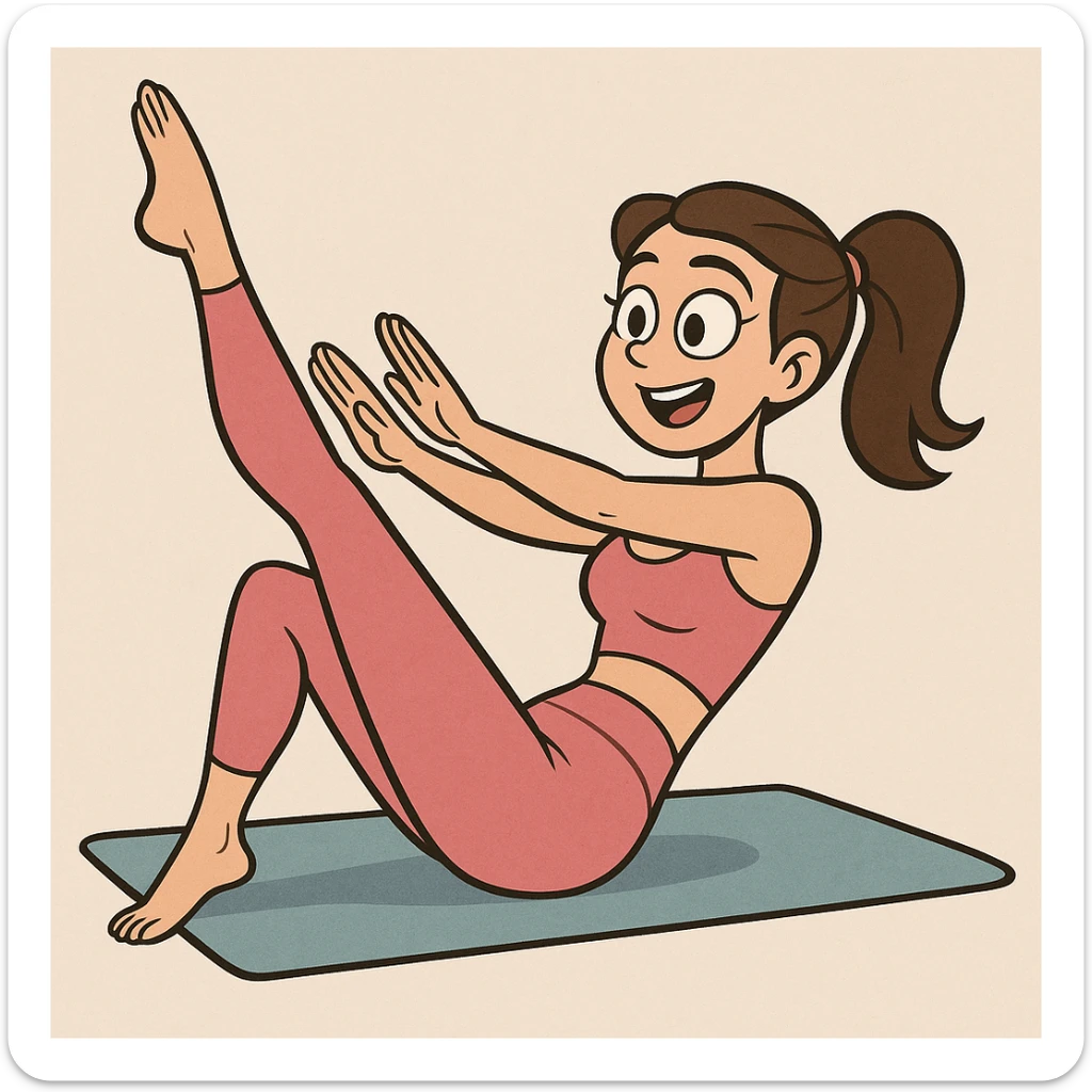 brunette girl in pink leggings and top, pilates exercise, dynamic movement, healthy lifestyle vibe sticker