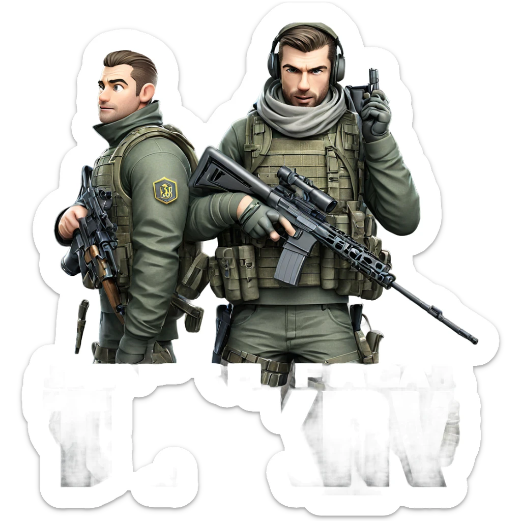 military boys with rifles sticker