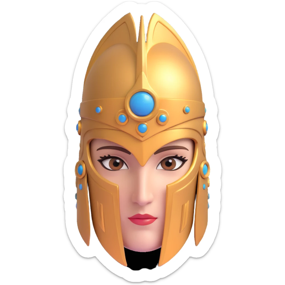 3D avatar of Athena, close-up face, wearing a crested helmet, intelligent eyes, ancient Greek style sticker
