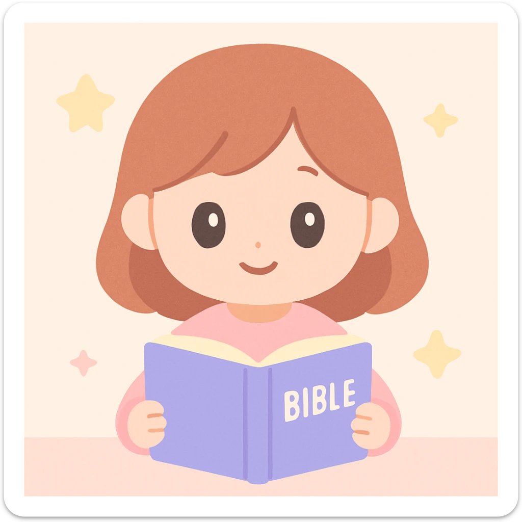 a girl reading the Bible, soft and gentle illustration, gentle colors, soft lighting, peaceful atmosphere sticker