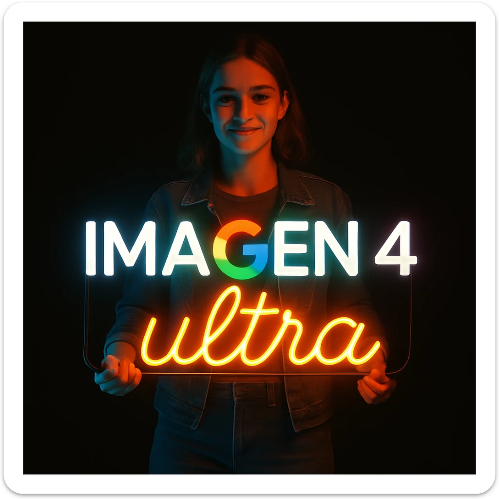 make a girl holding this sign, but sign in made of neon, also add ultra below the sign sticker