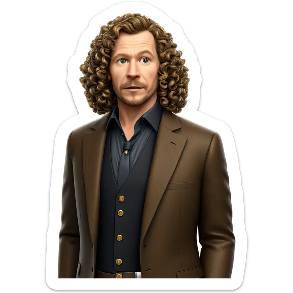 dapper man with curly hair sticker