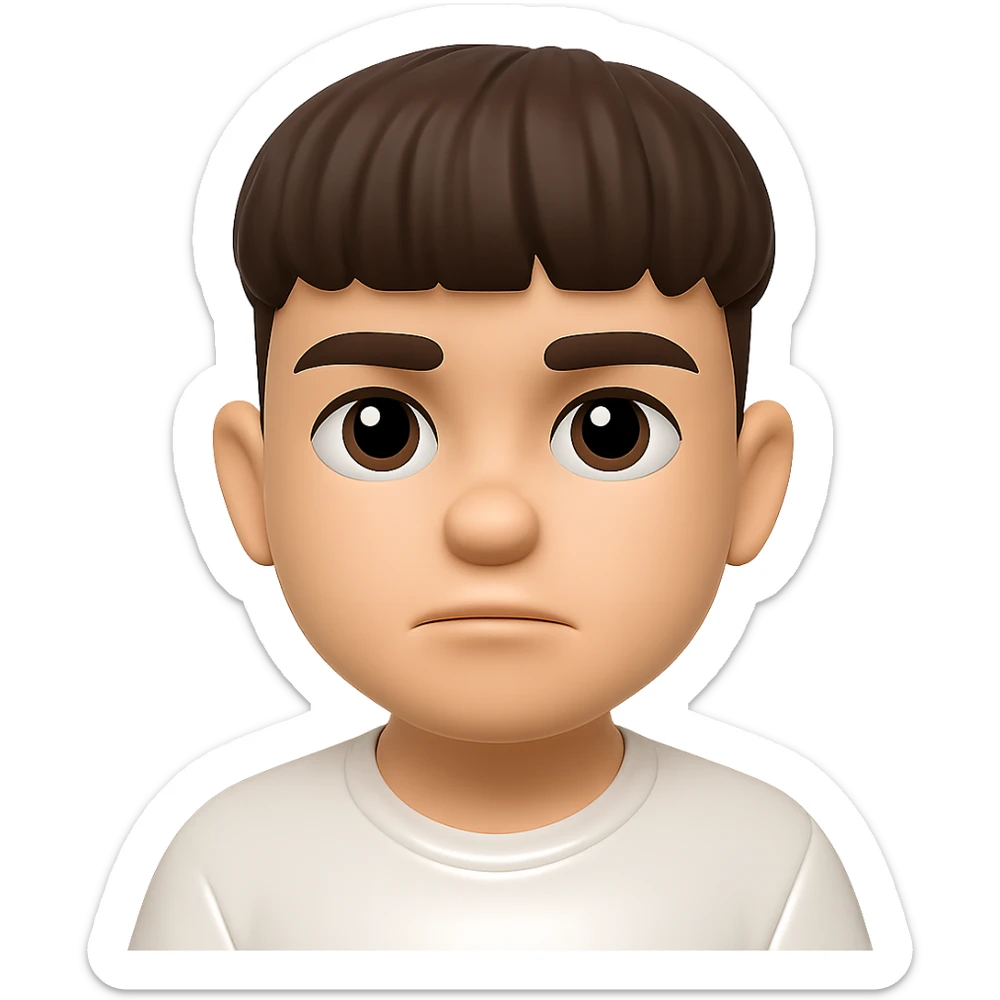 Convert this photo to a 3D emoji style portrait inspired by Apple emoji. The portrait should be rounded, glossy, expressive, with a neutral expression, and have a transparent background. Emulate the look and feel of Apple 3D emojis in the style. sticker