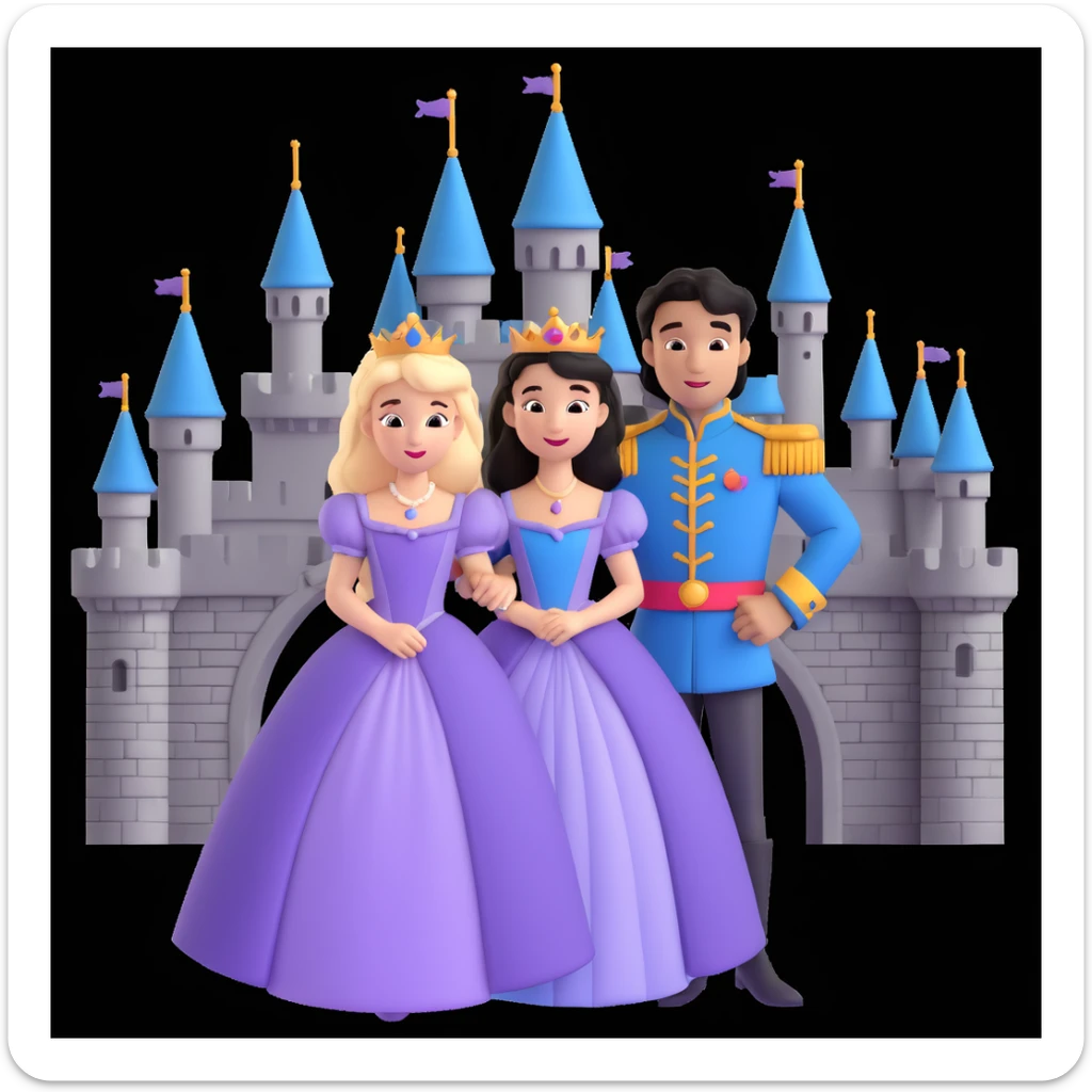 prince and princess Disney dress close up photo in castle background sticker