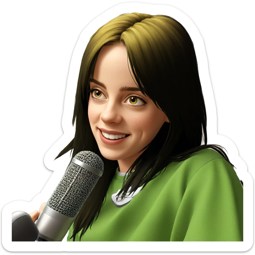 smiling girl with microphone sticker