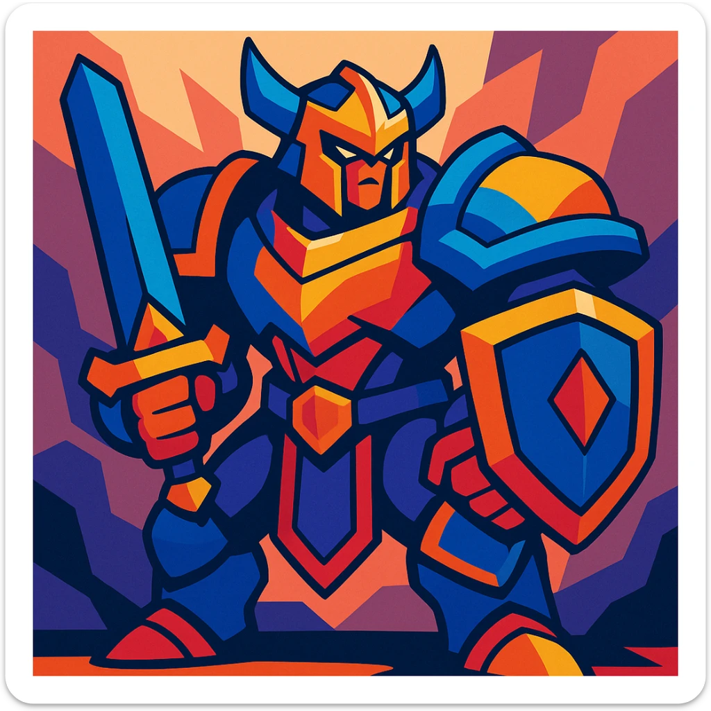 League of Legends-inspired champion, armored and powerful, vibrant cartoon style sticker