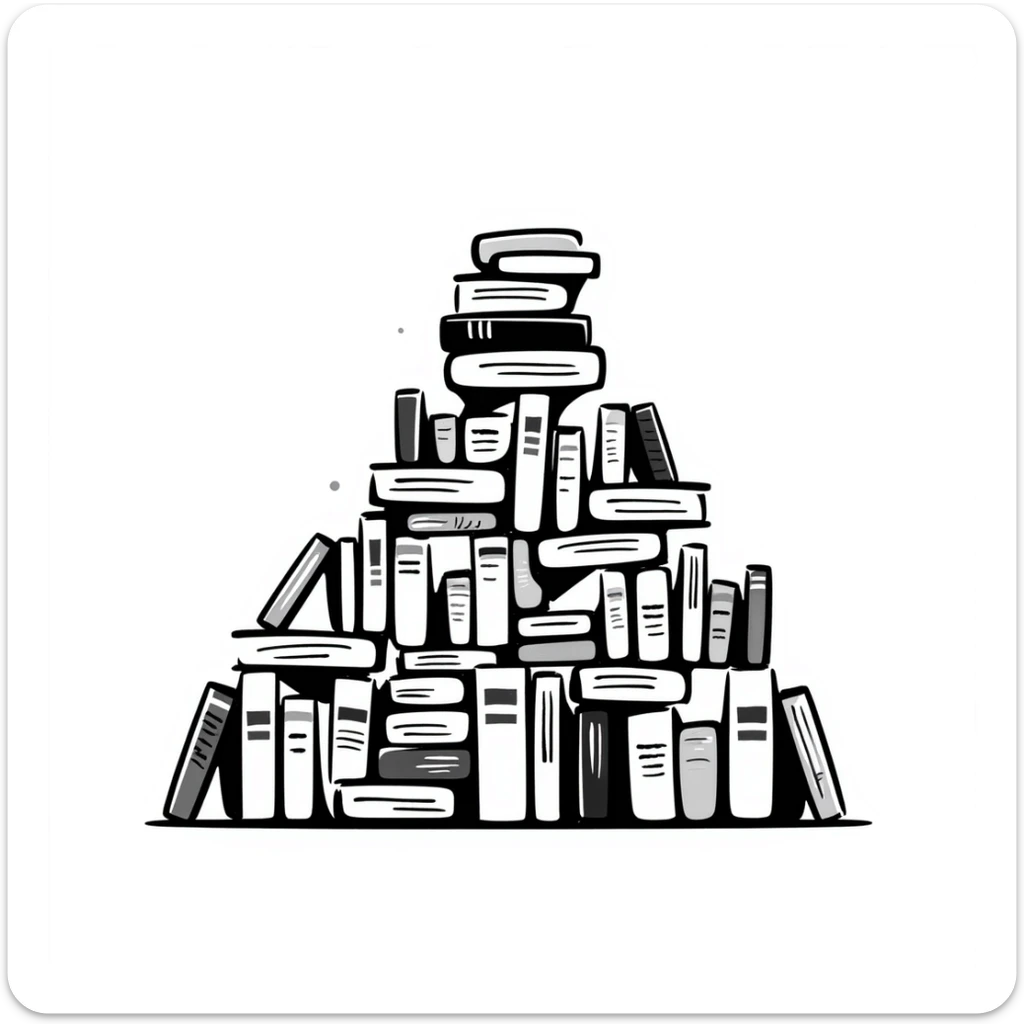 A hand-drawn mountain made of many books stacked on top of each other sticker