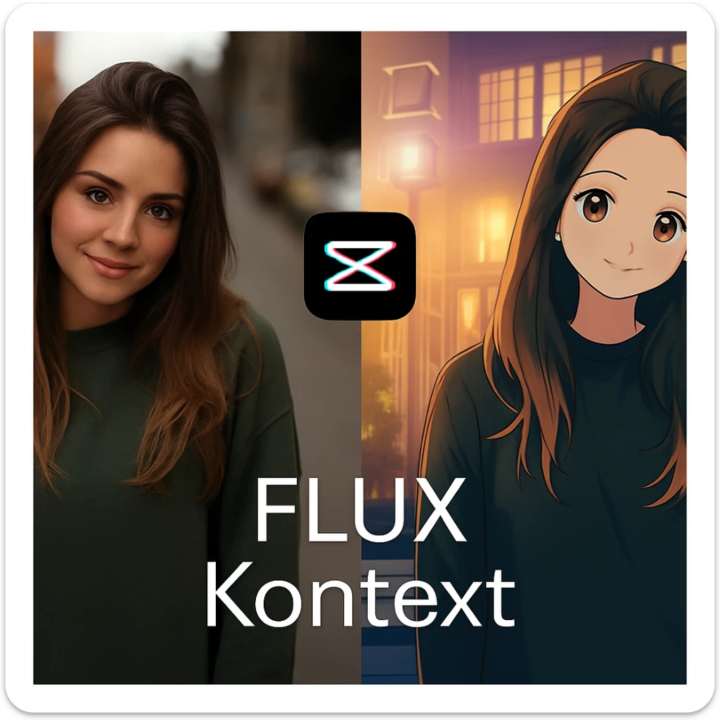 recreate this image and add logo of  text "FLUX Kontext" on top of it sticker