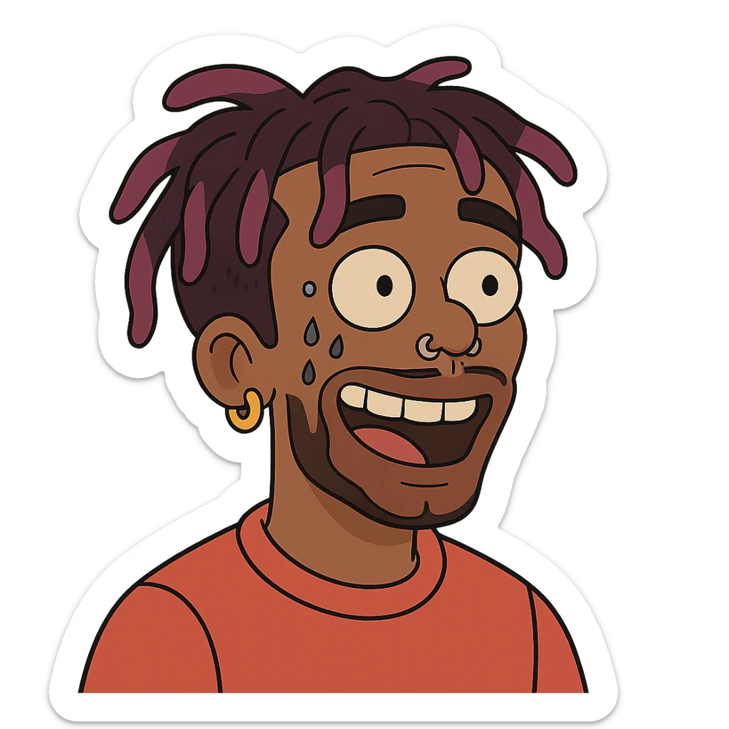 cartoon style portrait of Lil Uzi Vert, colorful, energetic, with signature facial piercings and unique hairstyle sticker