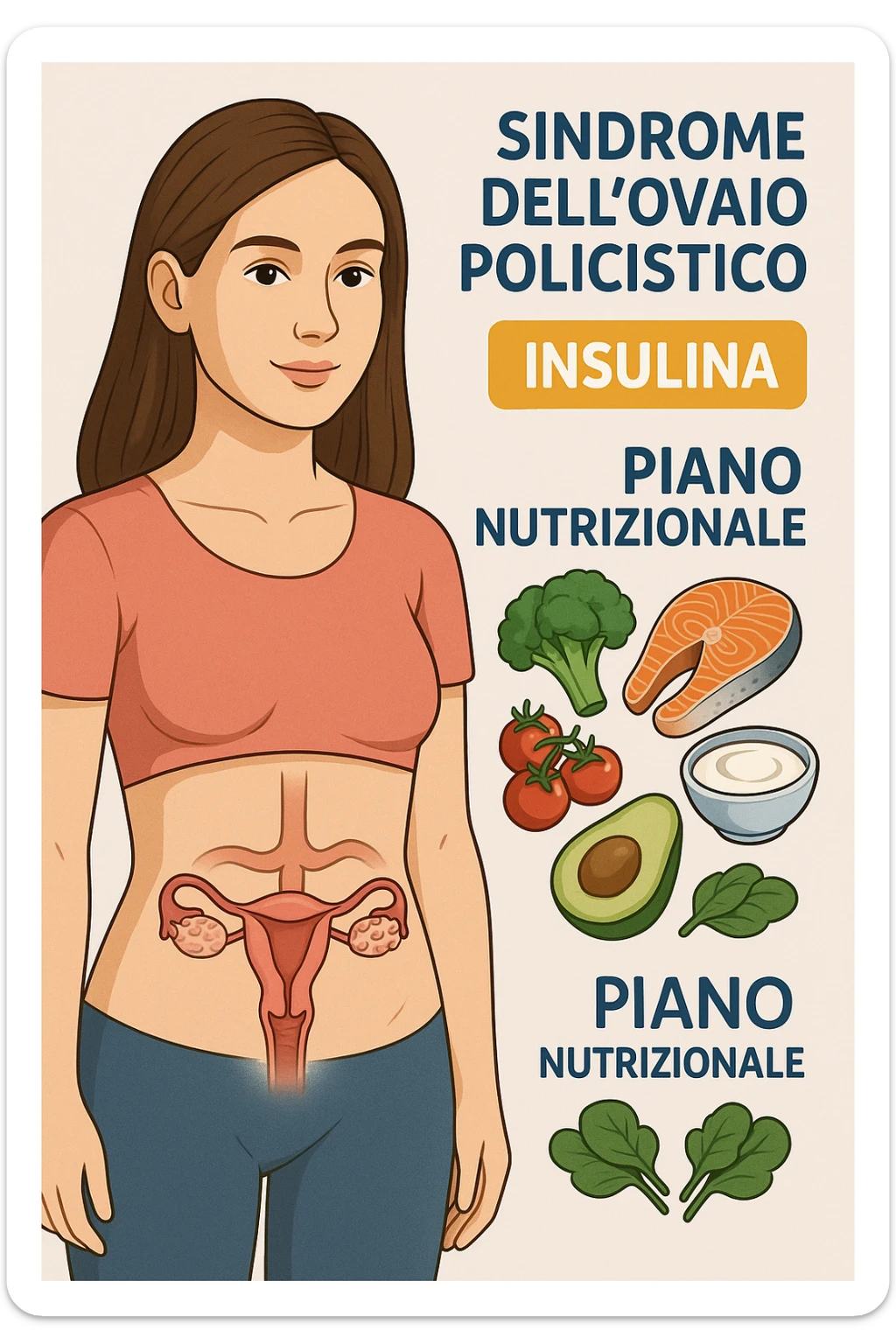 donna con un piano nutrizionale  in 3D immagine medica donna pcos in italiano basta anche solo un riferimento all'insulina sticker