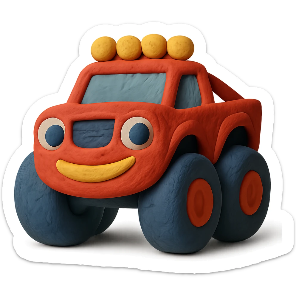 Blaze from Blaze and the Monster Machines as a claymation emoji, soft pastel colors, textured look sticker