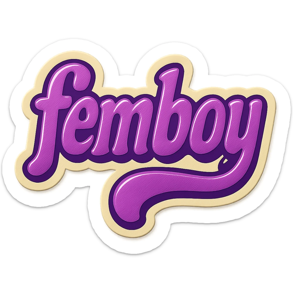 vintage retro sticker with the word 'femboy' in playful, bold, purple text sticker