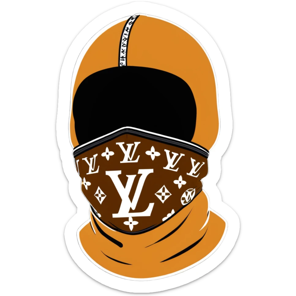 designer Louis Vuitton balaclava ski mask with the iconic brown LV monogram pattern sticker