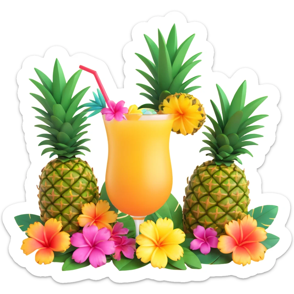emoji of a Hawaiian cocktail bar, pineapples, leis, island-inspired decorations sticker