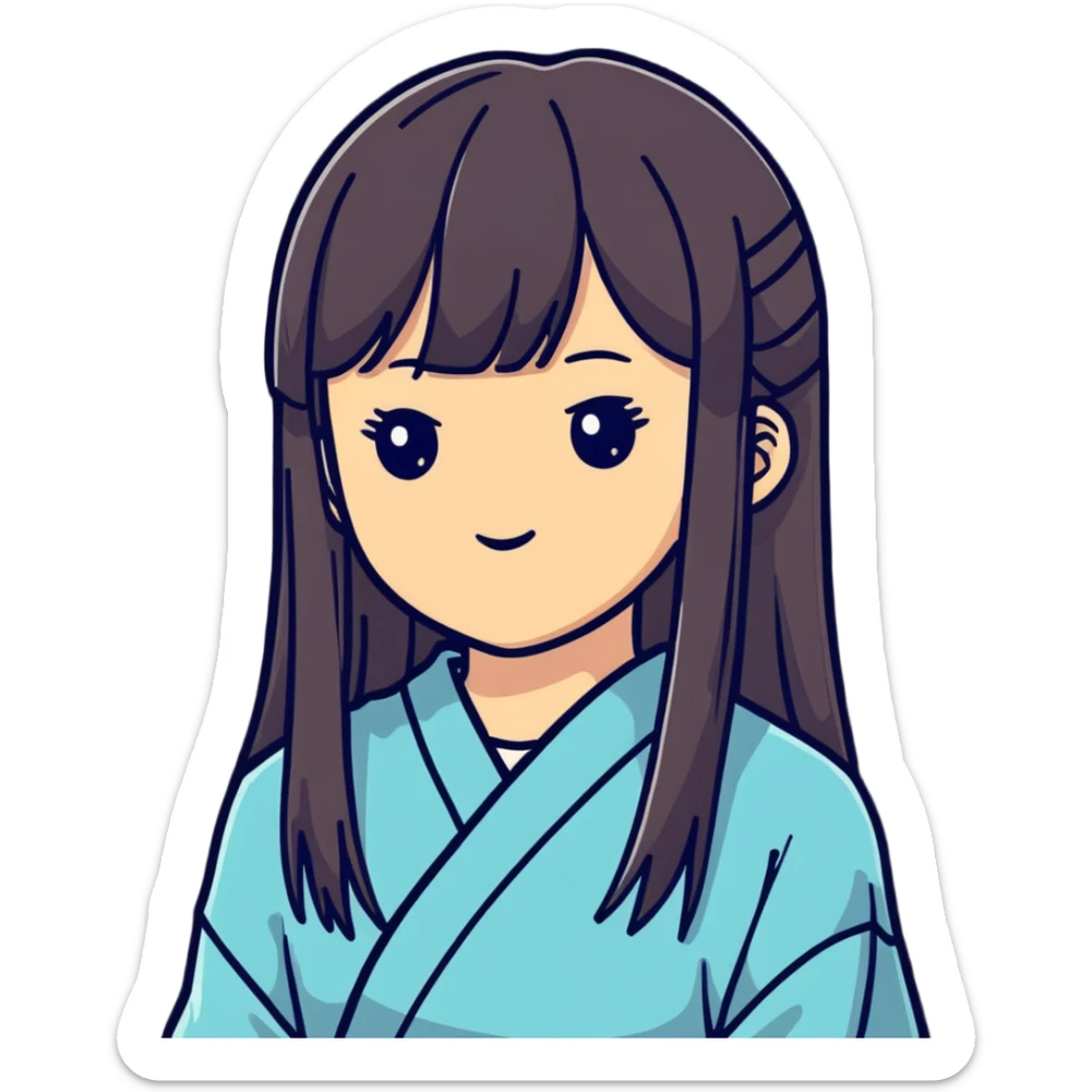 Cute Japanese girl with straight bangs and long straight hair sticker