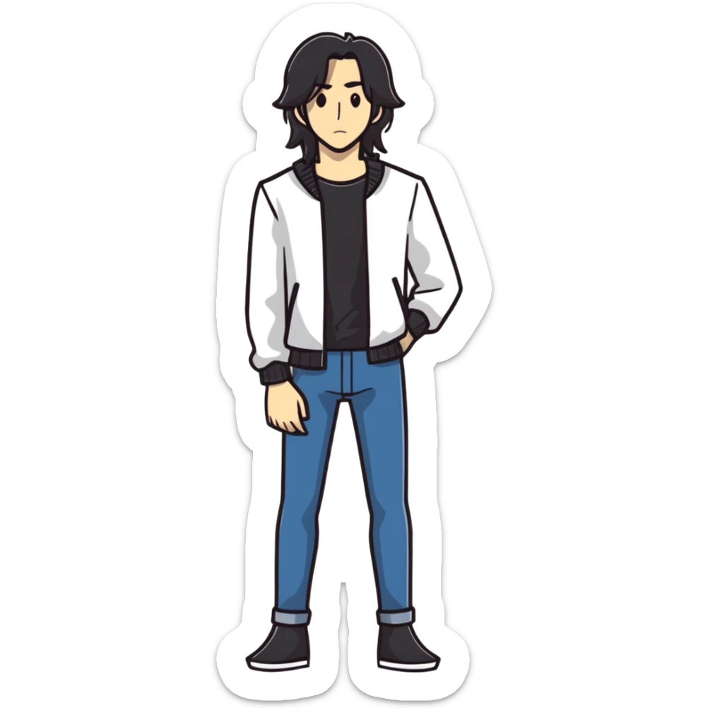 full body very skinny male figure standing wearing clothes with long hair sticker