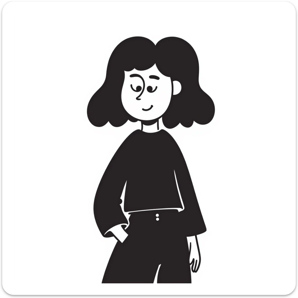 aesthetic girl with black hair, hand-drawn doodle, simple and charming sticker