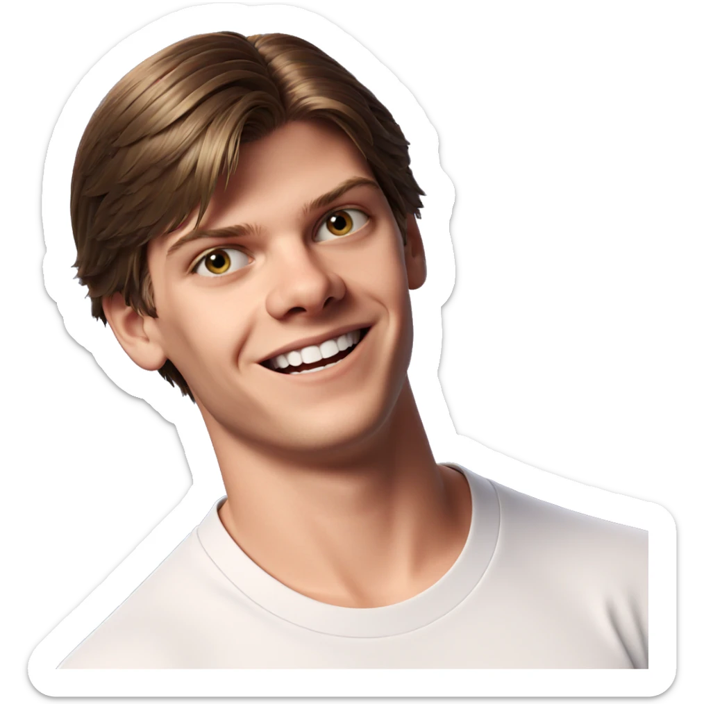 smiling boy in white shirt sticker