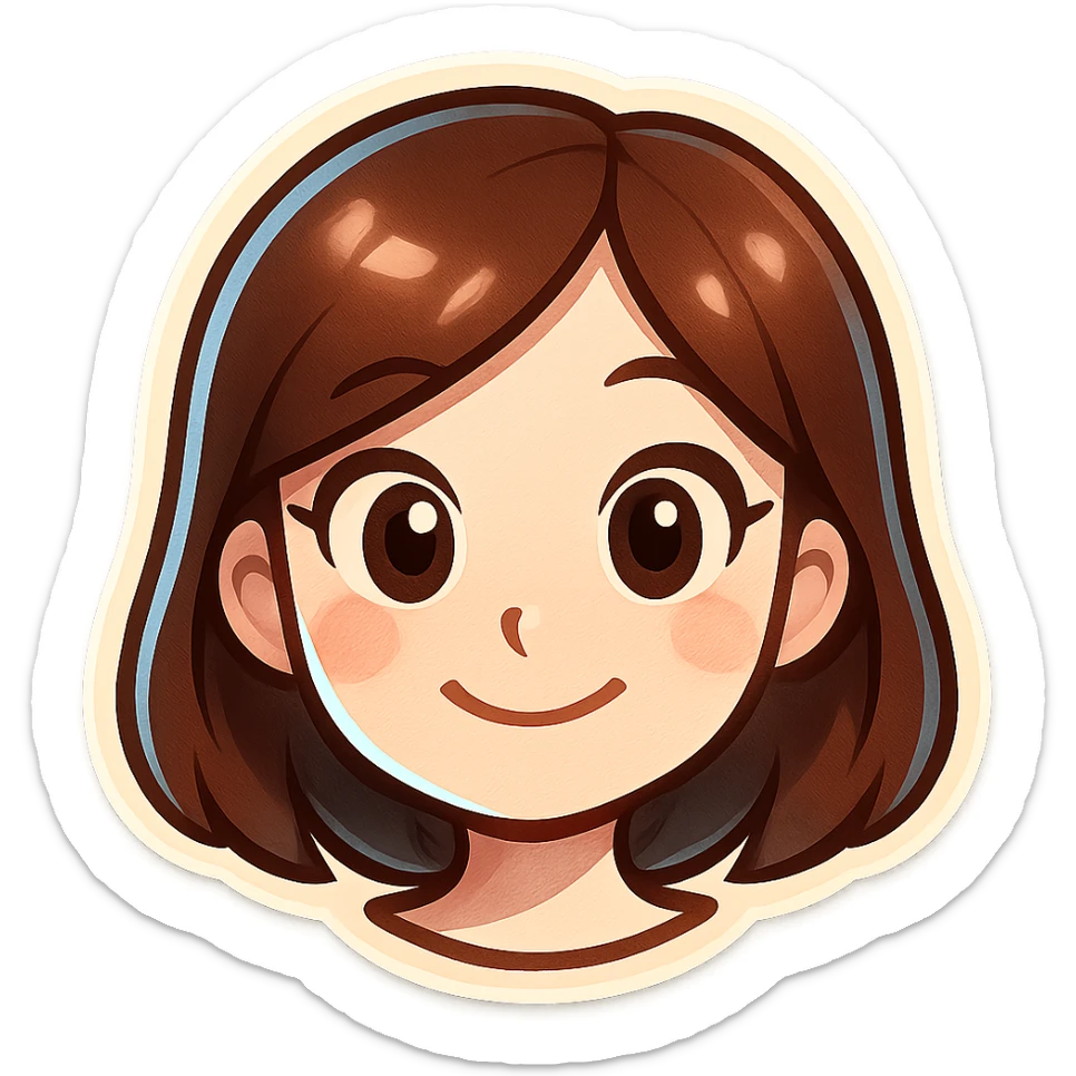 cute girl in Telegram sticker style, very pale skin, neat facial features, large expressive eyes, soft smile, light blue glow around head, hint of digital nature, white background, head only without neck sticker
