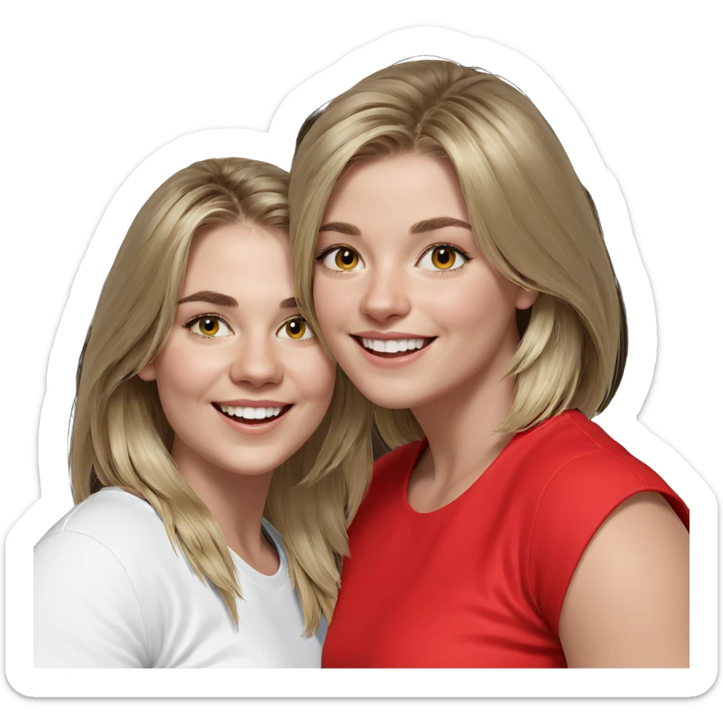 blonde girl with a smile sticker