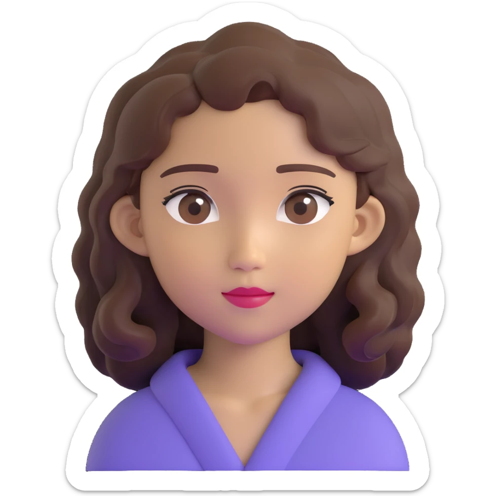 portrait of an Asian girl with medium brown wavy hair and brown eyes, paler skin tone sticker
