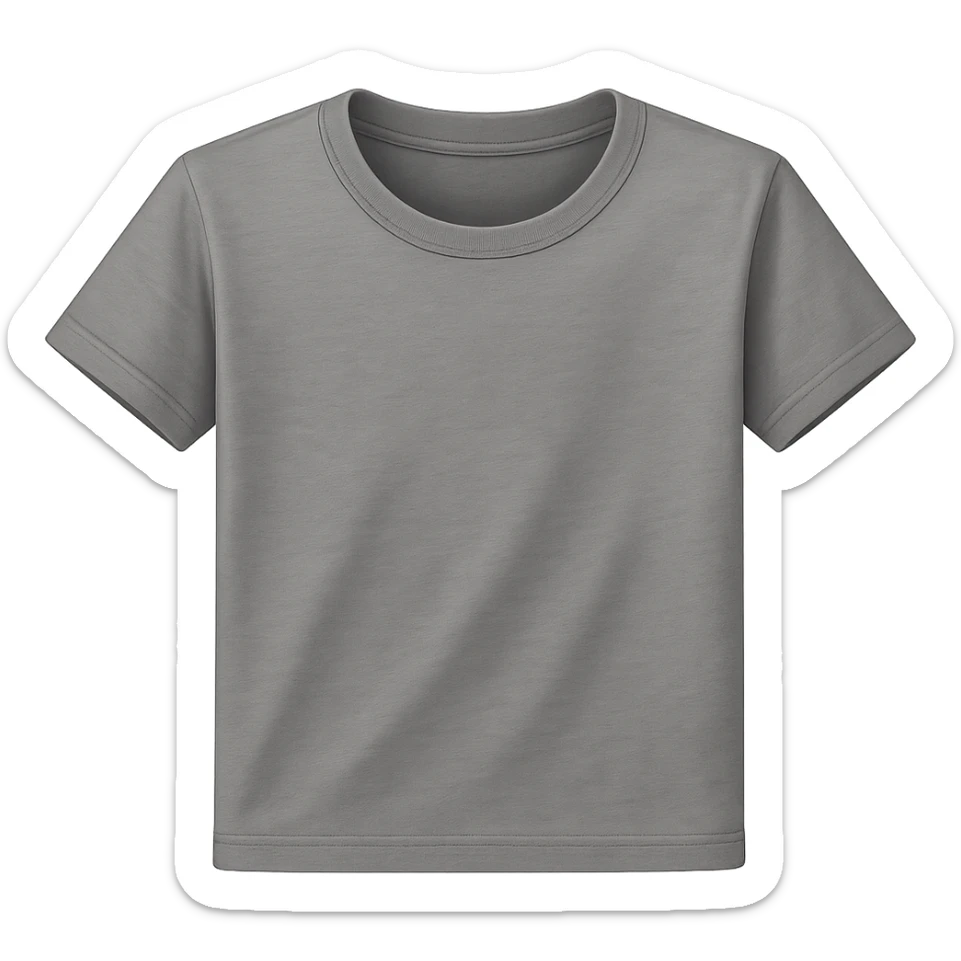 Make the grey t-shirt icon more detailed with realistic fabric folds, subtle stitching, and a visible collar. Keep the style modern and clean, no text, and no background. Maintain a transparent background to preserve the icon's clarity and simplicity. sticker