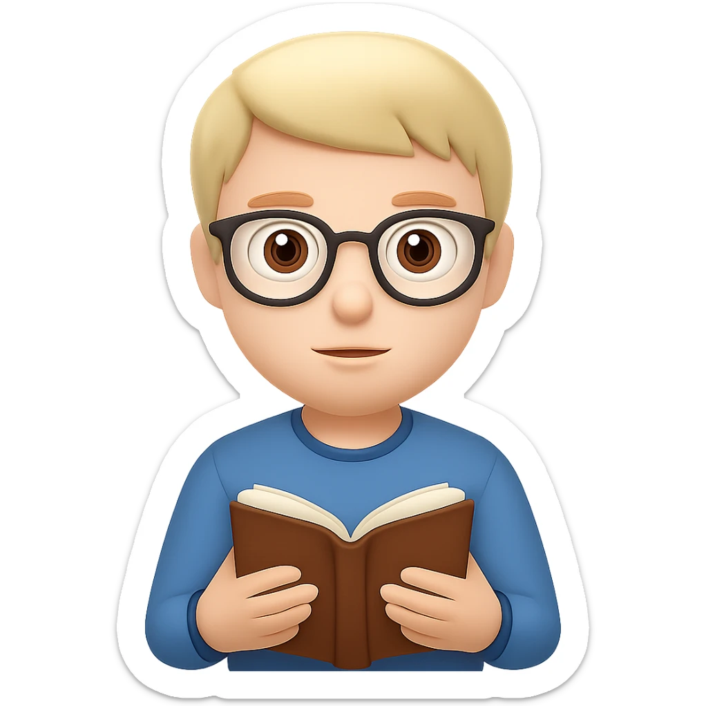 Add glasses to the boy in the style of emoji (apple style emojis). Keep the emoji style look and no background. sticker