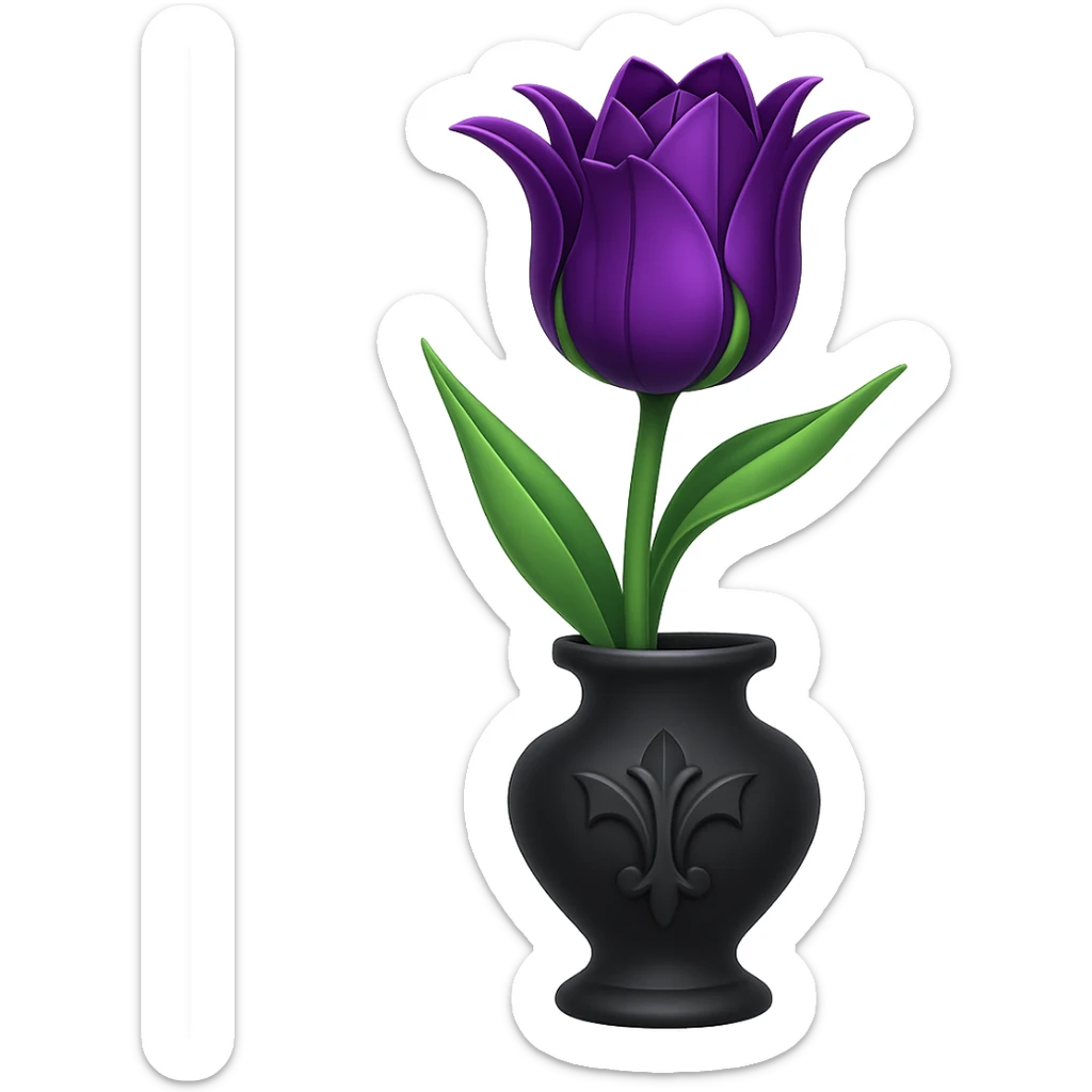 Add a gothic vase under the goth tulip in the style of apple emojis, keeping the background transparent. The style should mimic the apple emoji aesthetic with clean, colorful, and smooth shading typical of apple emojis. sticker