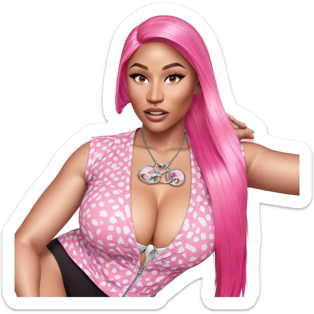 pink-haired beauty with cleavage sticker