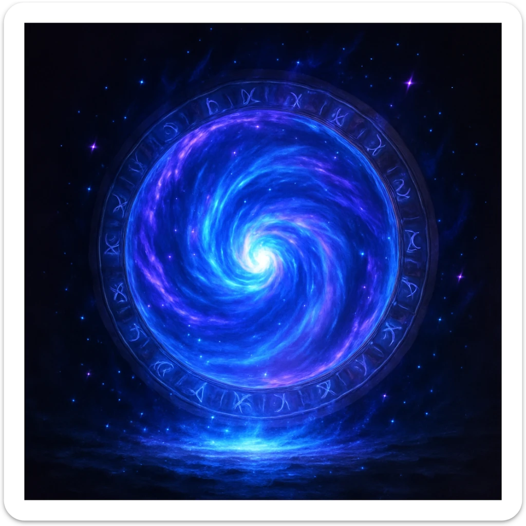 a magical portal swirling with blue and purple energy, glowing, fantasy style sticker