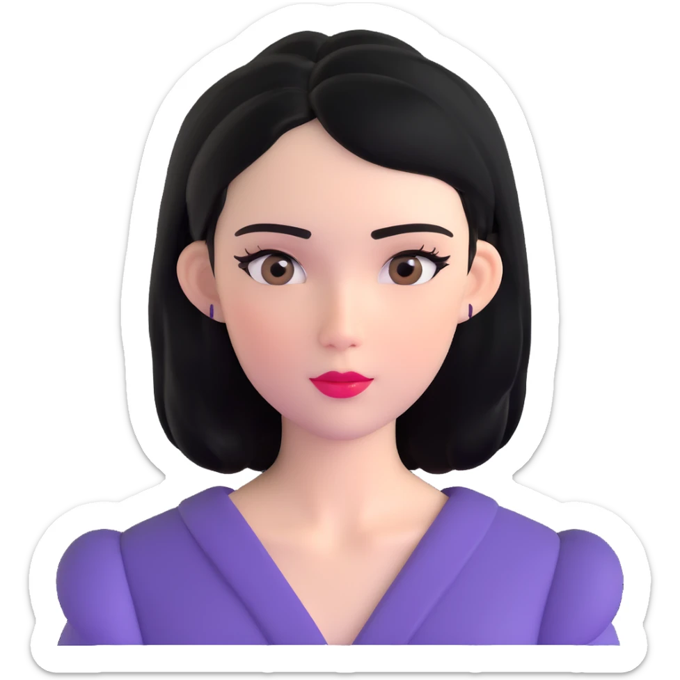 pretty girl with black hair, fair skin, makeup, and eyeliner sticker