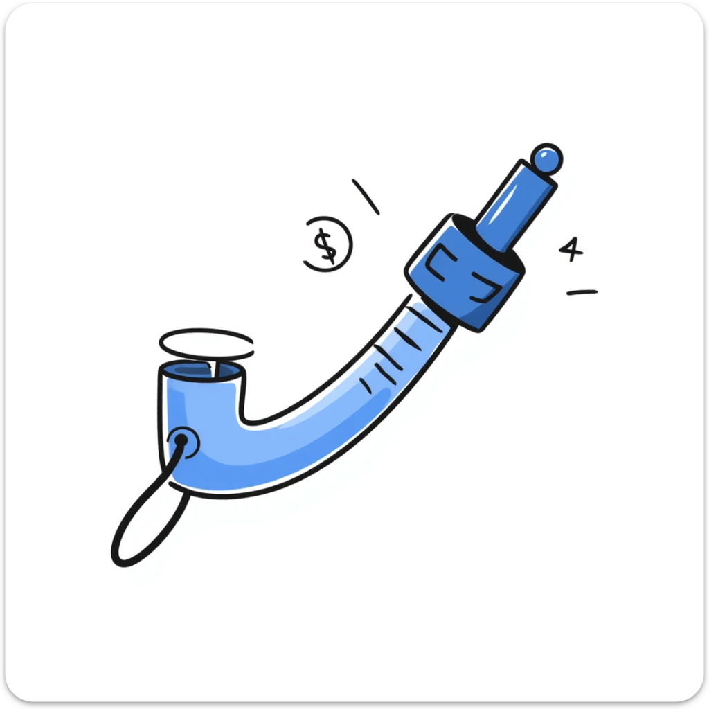 Hand-drawn blue VO2 max test mouthpiece with valve, simple fitness lab equipment sticker