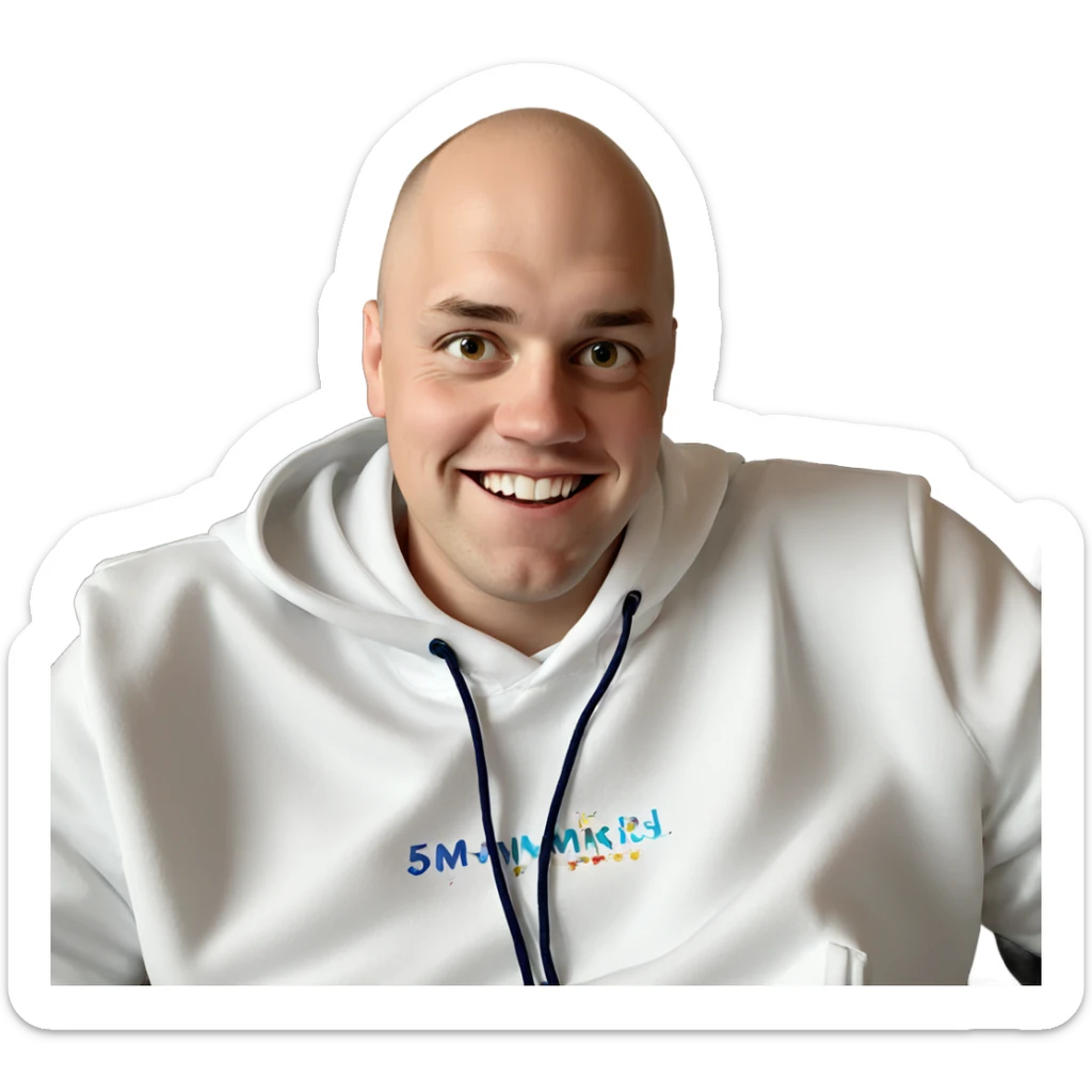 smiling boy in white hoodie sticker