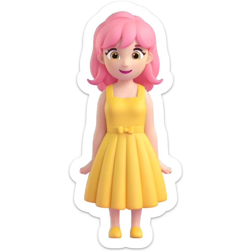 A cute emoji of a humanized Fluttershy, with pastel pink hair, yellow dress, and a sweet, shy smile sticker