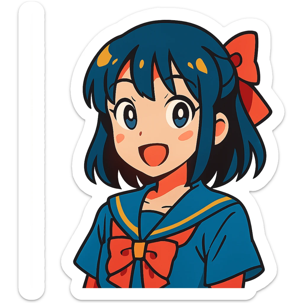 Japanese girl, anime style, vibrant colors, expressive face sticker