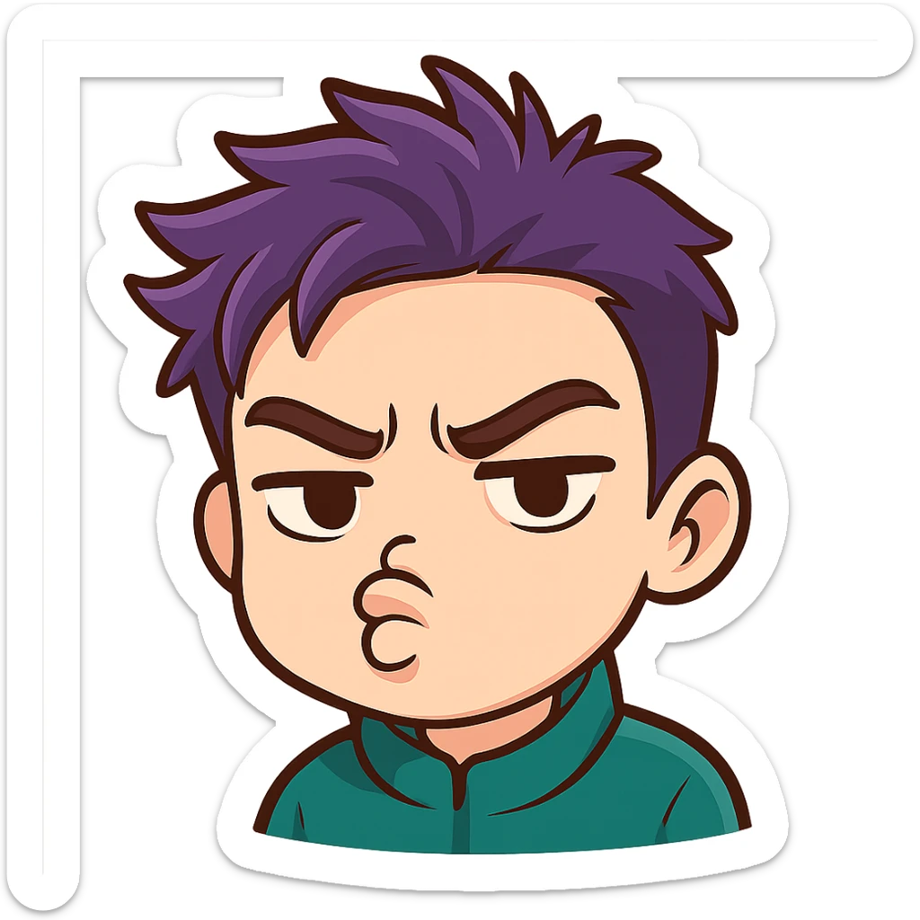 Create a cartoon emoji style head closely matching the person's facial features and expression, with a transparent background. sticker