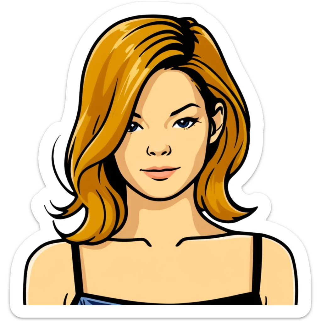 Michelle Monaghan with honey blonde hair on Christmas holiday sticker