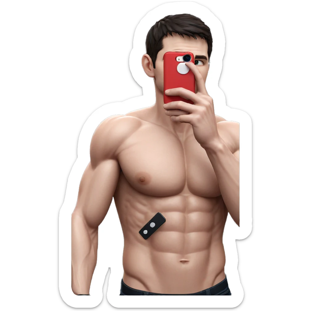 muscular guy taking selfie sticker