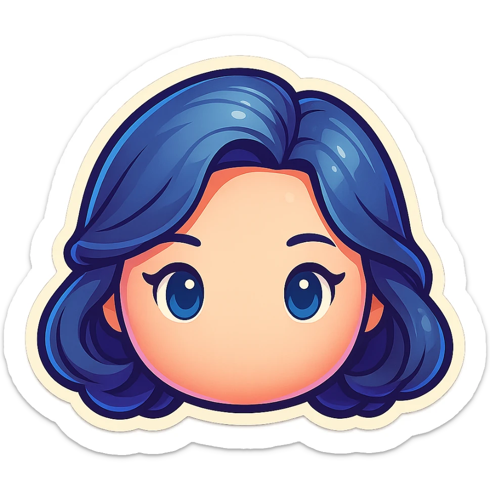 Make the tone of the hair cooler with more blue-grey hues, keep plush tsum tsum style, blue eyes, 1940s bob hairstyle, no body, no mouth, and remove the background. sticker