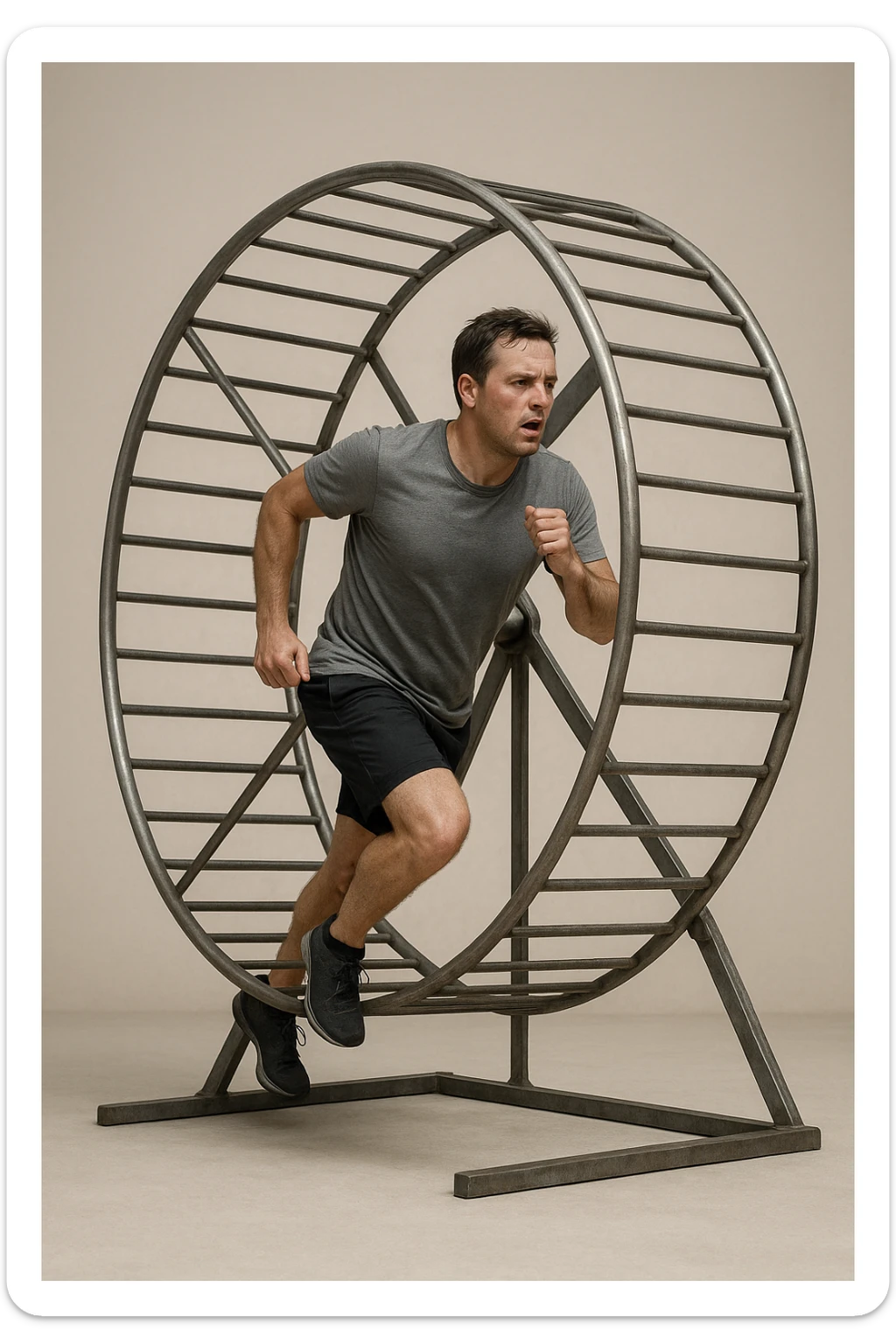 uomo che corre dentro la ruota del criceto come un circolo vizioso immagine realistica sticker